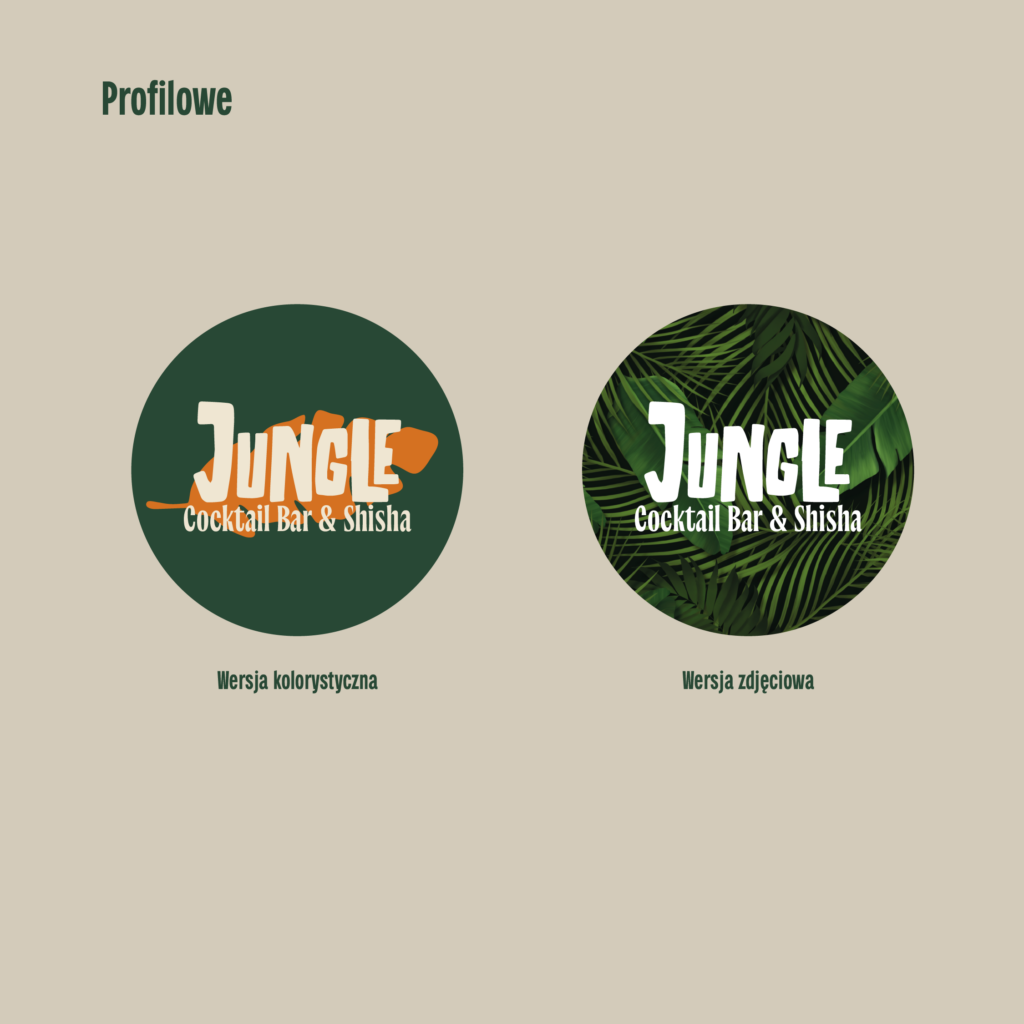 graphic showing the logo of a cocktail bar named jungle on a natural background and a photo